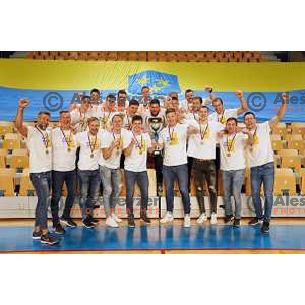 Players of Celje Pivovarna Lasko, winners of Slovenian National Handball Championship in season 2019/2020 in Zlatorog Hall, Celje, Slovenia on June 18 , 2020