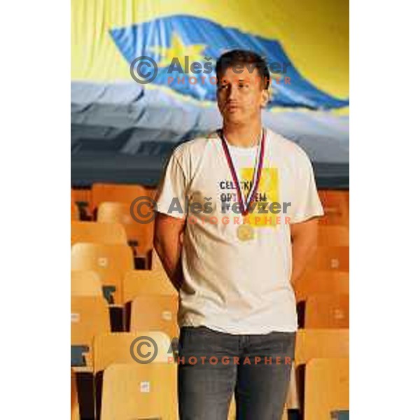 DAvid Razgor of Celje Pivovarna Lasko, winners of Slovenian National Handball Championship in season 2019/2020 in Zlatorog Hall, Celje, Slovenia on June 18 , 2020