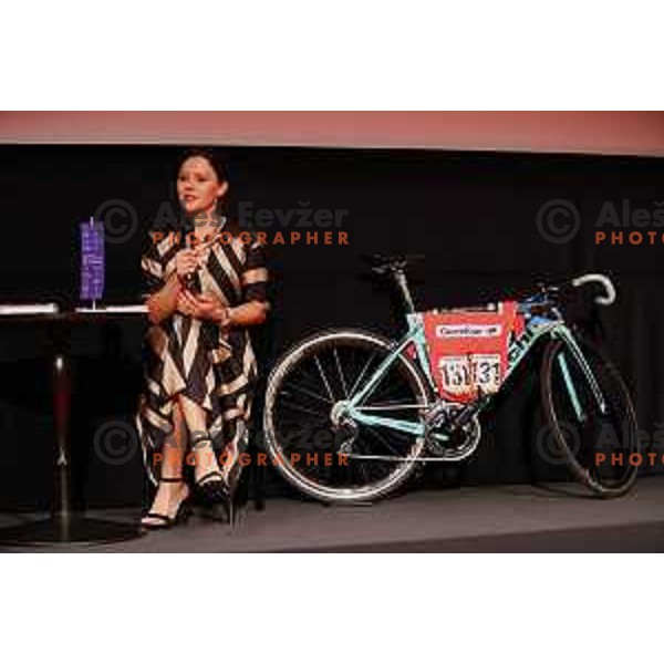 Lora Klinc at presentation of her cycling book KM Zero in kino Dvor, Ljubljana, Slovenia on August 24, 2020