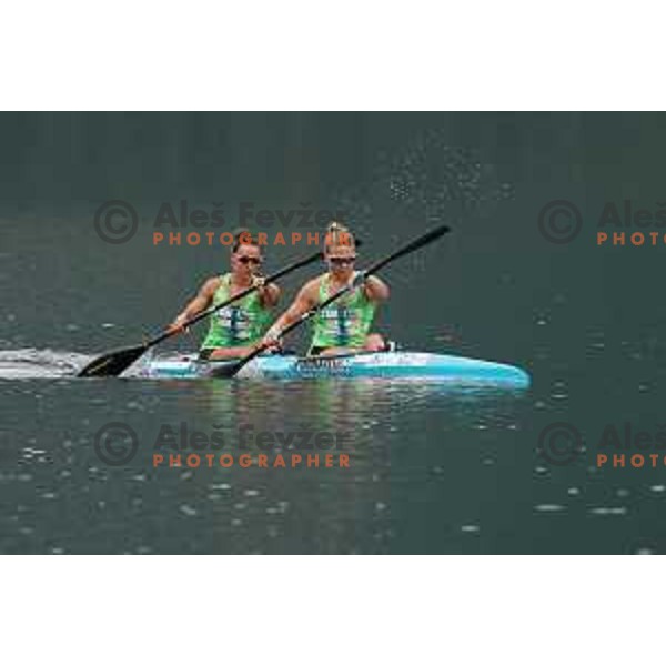 Anja Osterman and Spela Ponomarenko Janic during kayak K-1 practice session on lake Bohinj, Slovenia on July 31, 2020