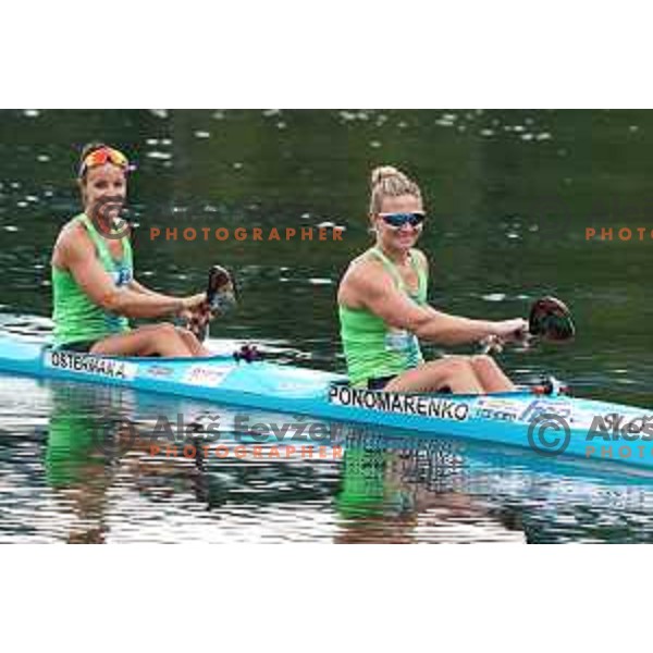 Anja Osterman and Spela Ponomarenko Janic during kayak K-1 practice session on lake Bohinj, Slovenia on July 31, 2020