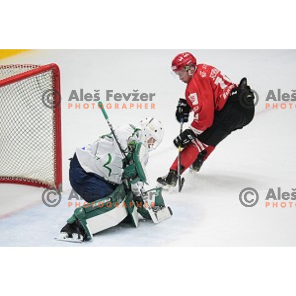 In action during ice-hockey match between SZ Olimpija and Acroni Jesenice in Bled Ice Hall, Slovenia on September 12, 2020