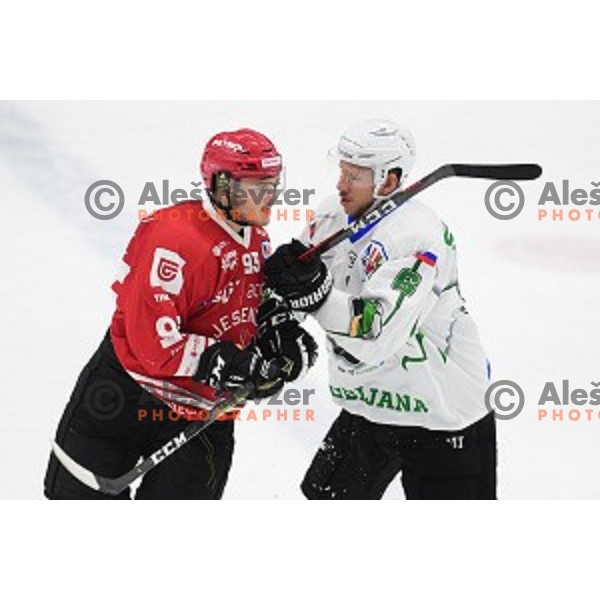 Mirko Djumic in action during ice-hockey match between SZ Olimpija and Acroni Jesenice in Bled Ice Hall, Slovenia on September 12, 2020