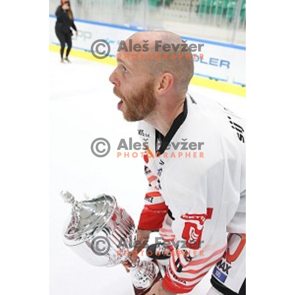 Andrej Tavzelj in action during Slovenian Cup Final ice-hockey match between SIJ Acroni Jesenice and MK Bled in Ljubljana, Slovenia on September 19, 2020