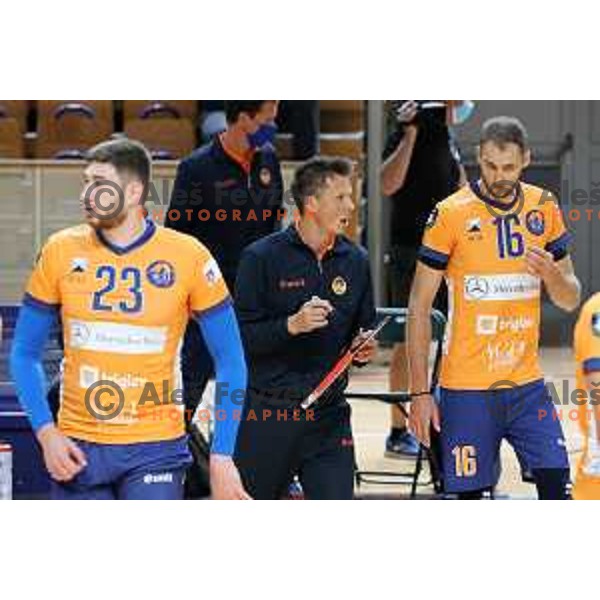 Coach Matija Plesko and Jan Pokersnik in action during 1.DOL volleyball match between ACH Volley and Merkur Maribor in Ljubljana on September 21, 2020