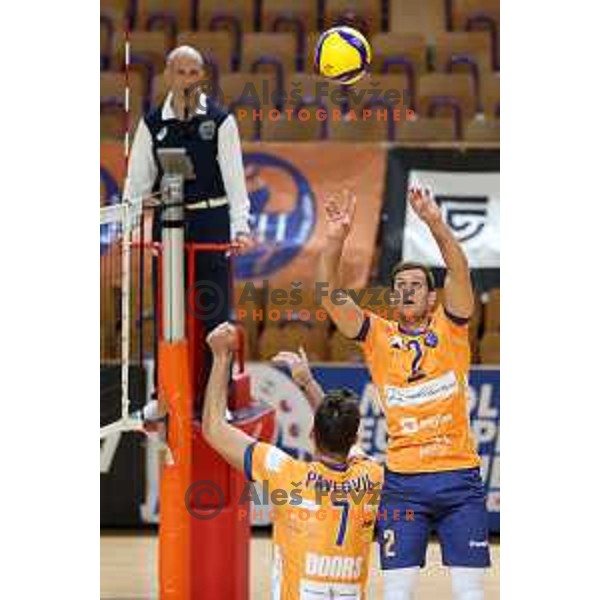 in action during 1.DOL volleyball match between ACH Volley and Merkur Maribor in Ljubljana on September 21, 2020