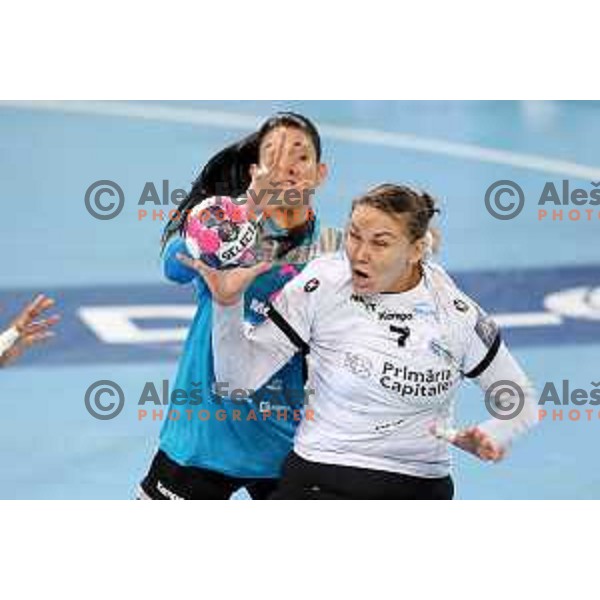 Dragana Cvijic and Samara Da Silva Vieira in action during EHF Champions League Women 2020-2021 handball match between Krim Mercator (SLO) and CSM Bucuresti (ROU) in SRC Stozice, Ljubljana, Slovenia on November 7, 2020