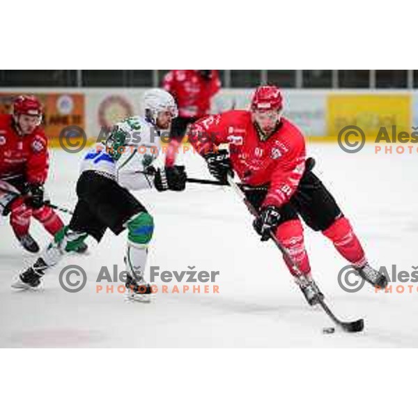 Zan Jezovsek in action during Slovenian league ice-hockey match between SIJ Acroni Jesenice and SZ Olimpija in Jesenice, Slovenia on January 2, 2021