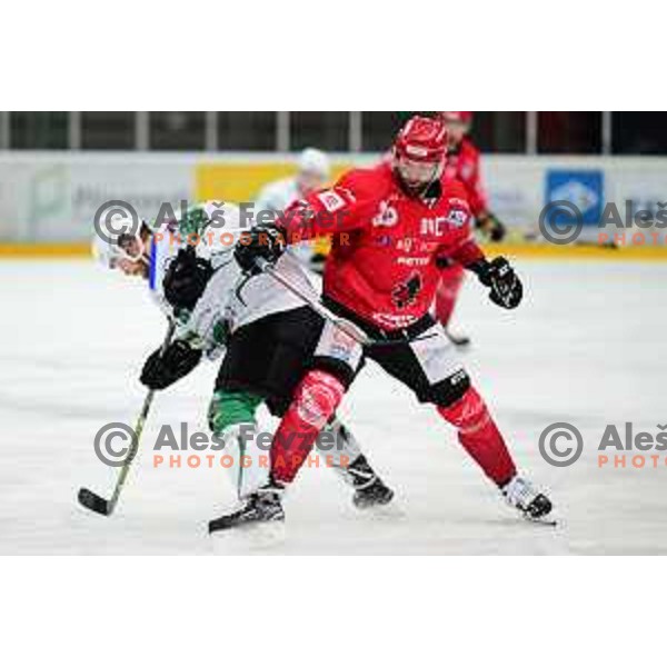 Andrej Hebar in action during Slovenian league ice-hockey match between SIJ Acroni Jesenice and SZ Olimpija in Jesenice, Slovenia on January 2, 2021