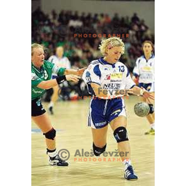 Deja Doler in action during first match of the EHF Women\'s Champions league 2000-2001 Final between AK Viborg (DEN) and Krim Neutro Roberts (SLO) played in Aarhus Arena, Denmark on May 5, 2001. Match ended draw 22:22
