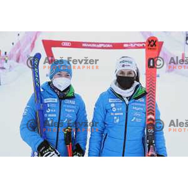 Meta Hrovat and Tina Robnik during AUDI FIS Alpine Ski World Cup, 57.Golden Fox -Zlata Lisica practice on Podkoren course in Kranjska gora, Slovenia on January 15, 2021
