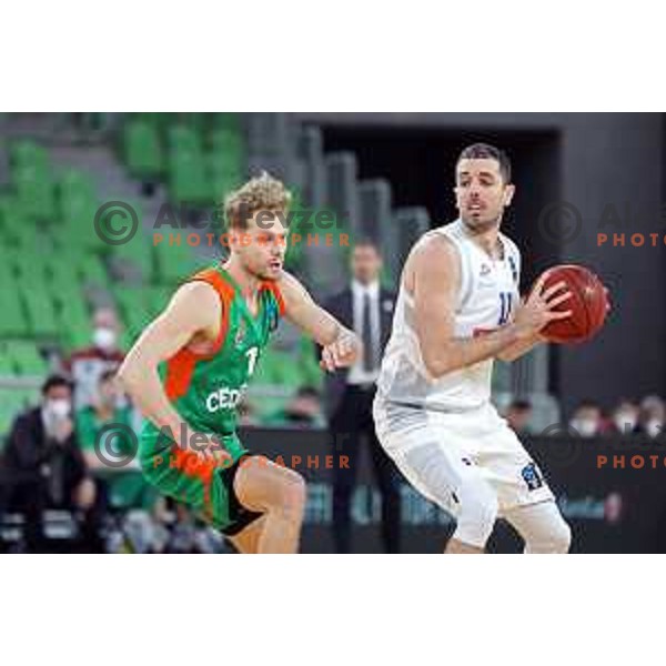 Jaka Blazic and Amadeo Della Valle in action during 7days EuroCup basketball match between Cedevita Olimpija (SLO) and Buducnost VOLI (MNE) in SRC Stozice, Ljubljana on January 19, 2021