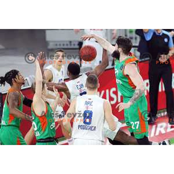 Rion brown and Ziga Dimec of Cedevita Olimpija in action during 7days EuroCup basketball match between Cedevita Olimpija (SLO) and Buducnost VOLI (MNE) in SRC Stozice, Ljubljana on January 19, 2021