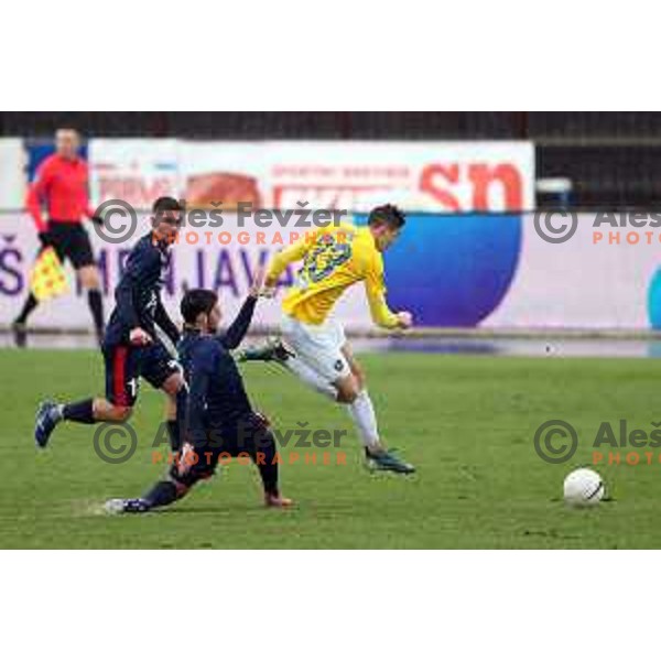 Matija Sirok and Milan Tucic in action during Prva Liga Telekom Slovenije 2020-2021 football match between Bravo and Gorica in Ljubljana on February 10, 2021