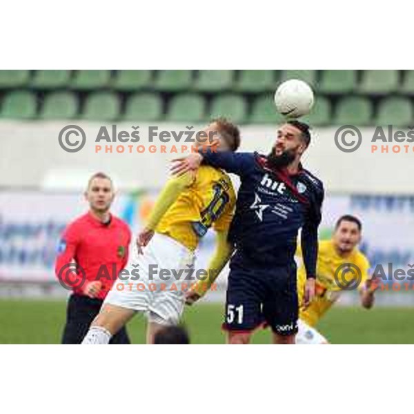 Rok Kidric and Nejc Mevlja in action during Prva Liga Telekom Slovenije 2020-2021 football match between Bravo and Gorica in Ljubljana on February 10, 2021