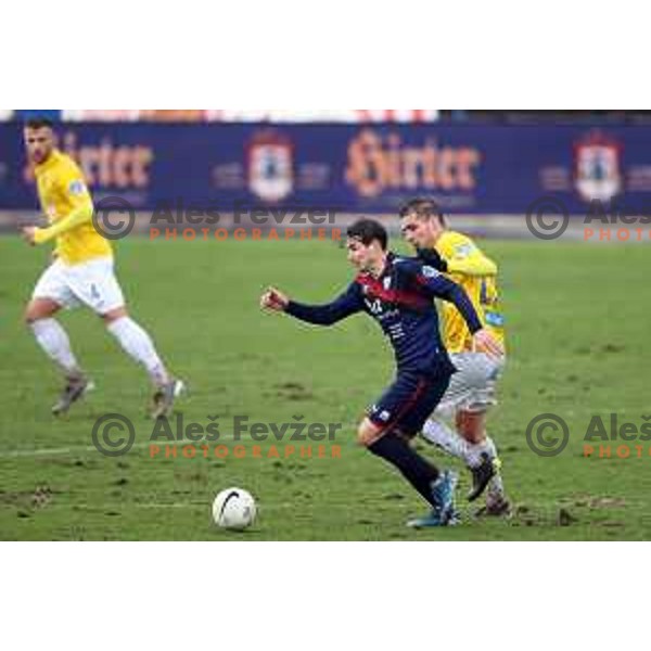 Etien Velikonja and Luka Zinko in action during Prva Liga Telekom Slovenije 2020-2021 football match between Bravo and Gorica in Ljubljana on February 10, 2021