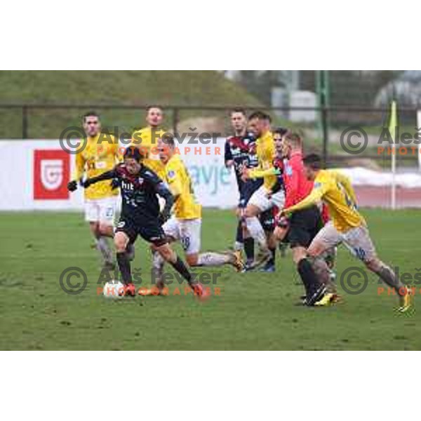Tjas Begic and Sandi Ogrinec in action during Prva Liga Telekom Slovenije 2020-2021 football match between Bravo and Gorica in Ljubljana on February 10, 2021