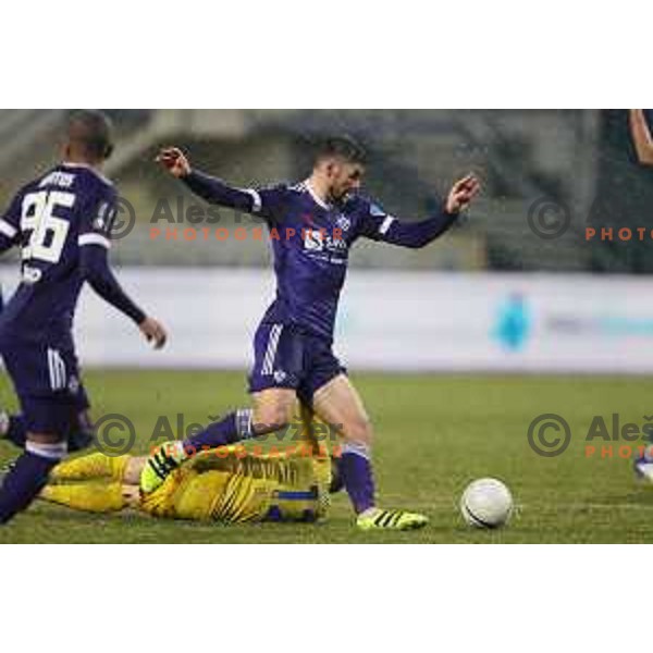 Rok Kronaveter in action during Prva Liga Telekom Slovenije 2020-2021 football match between Domzale and Maribor in Domzale, Slovenia on February 10, 2021