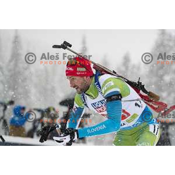 Jakov Fak in action during Mixed Relay at IBU World Biathlon Championships at Pokljuka, Slovenia on February 10, 2021