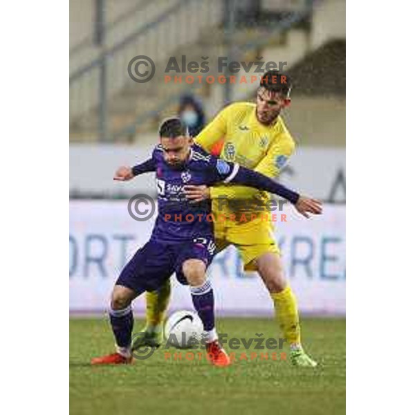Aljosa Matko and Dejan Vuklisevic in action during Prva Liga Telekom Slovenije 2020-2021 football match between Domzale and Maribor in Domzale, Slovenia on February 10, 2021