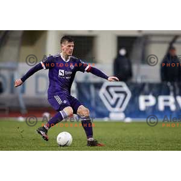 Aleks Pihler in action during Prva Liga Telekom Slovenije 2020-2021 football match between Domzale and Maribor in Domzale, Slovenia on February 10, 2021