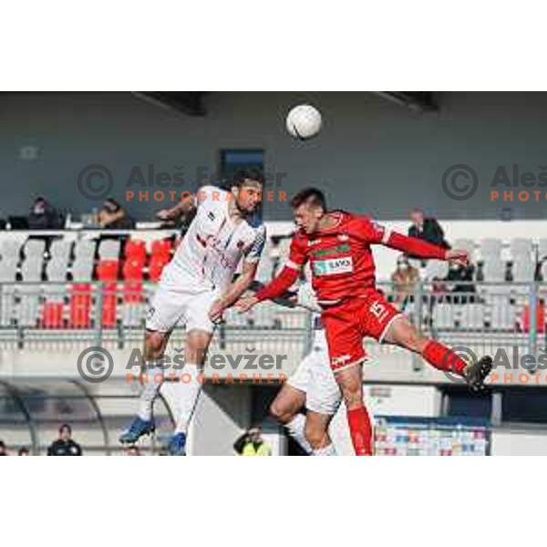 Antonio Azinovic and Luka Petek in action during Prva Liga Telekom Slovenije 2020-2021 football match between Tabor and Aluminij in Sezana on February 14, 2021