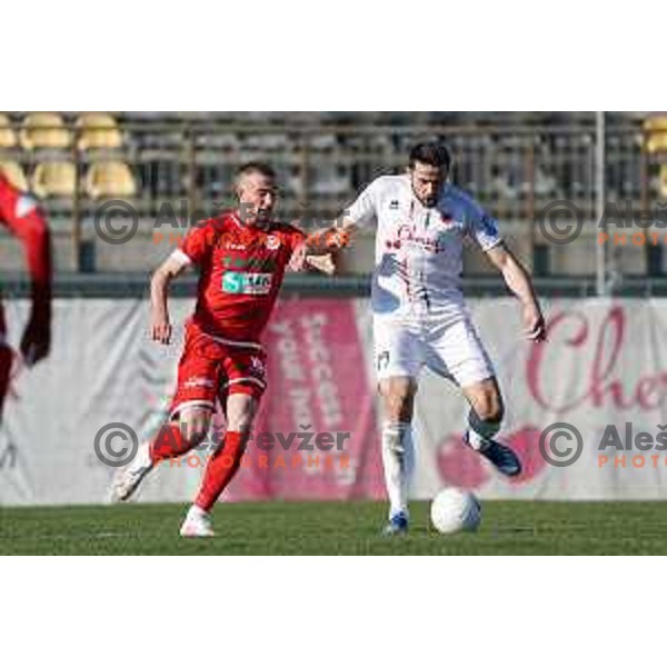 Luka Petek and Antonio Azinovic in action during Prva Liga Telekom Slovenije 2020-2021 football match between Tabor and Aluminij in Sezana on February 14, 2021