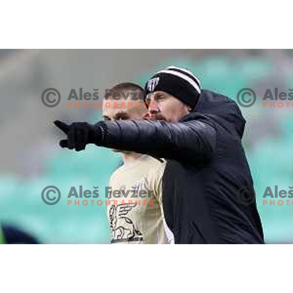 Tomi Horvat and Ante Simundza, head coach of Mura in action during Prva Liga Telekom Slovenië 2020-2021 football match between Olimpija and Mura in SRC Stozice, Ljubljana, Slovenia on February 14, 2021