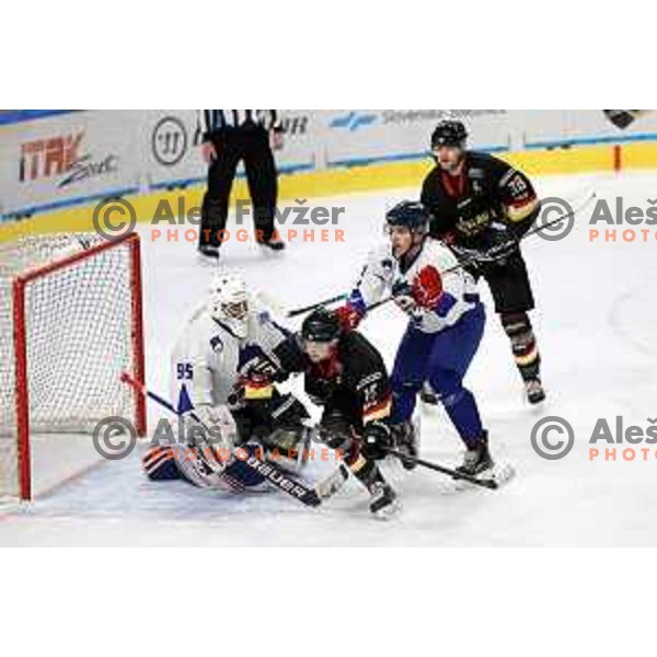 action during Slovenian National ice-hockey Championships match between Slavija and Bled in Ljubljana on February 13, 2021