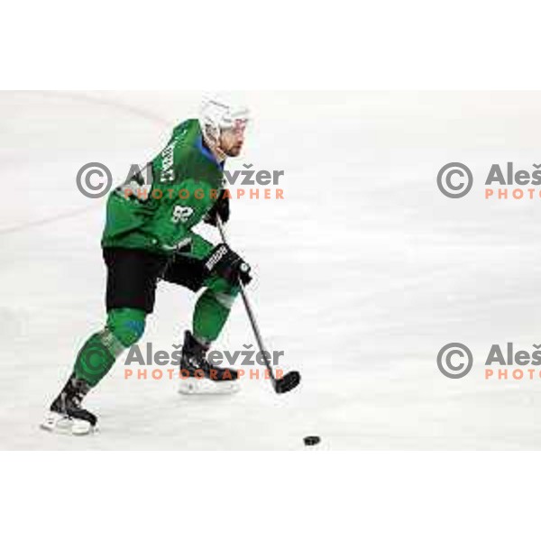 Aleksandar Magovac of SZ Olimpija in action during Alps League ice-hockey match between SZ Olimpija and Fassa Falcons in Tivoli Hall, Ljubljana, Slovenia on February 16, 2021