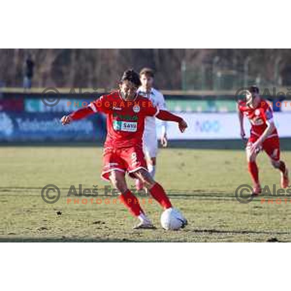 Haris Kadric scores goal from penalty during Prva Liga Telekom Slovenije 2020-2021 football match between Aluminij and Celje in Kidricevo on February 17, 2021