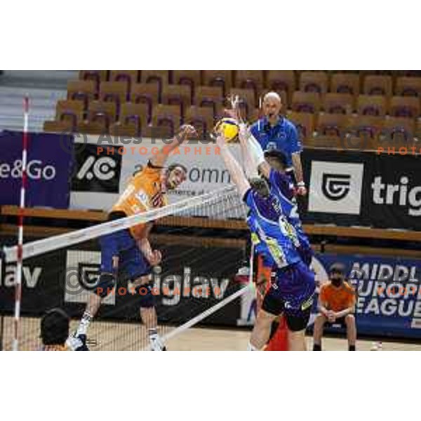 in action during 1.DOL volleyball match between ACH Volley and Merkur Maribor in Ljubljana on February 20, 2021