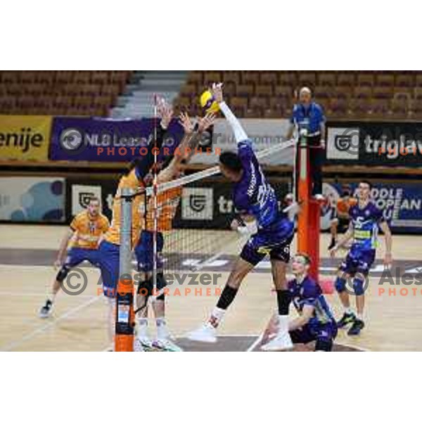 Ahmed Ikhbayri in action during 1.DOL volleyball match between ACH Volley and Merkur Maribor in Ljubljana on February 20, 2021