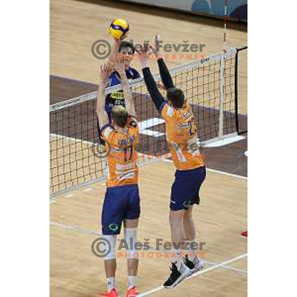 in action during 1.DOL volleyball match between ACH Volley and Merkur Maribor in Ljubljana on February 20, 2021