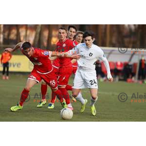 Emir Azemovic and Ante Coric in action during Prva liga Telekom Slovenije 2020-2021 football match between Aluminij and Olimpija in Kidricevo on February 21, 2021