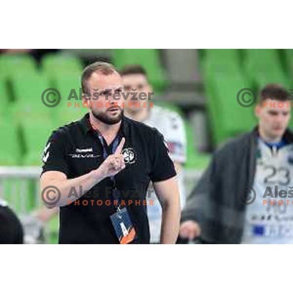 Uros Zorman, head coach of Trimo in action during EHF European League Men 2020/21 handball match between Trimo Trebnje and Gudme in Ljubljana, Slovenia on February 23, 2021