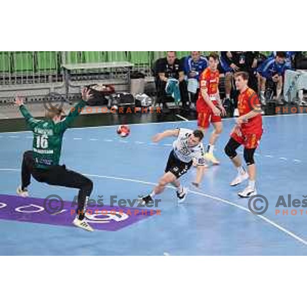 Uros Udovic in action during EHF European League Men 2020/21 handball match between Trimo Trebnje and Gudme in Ljubljana, Slovenia on February 23, 2021