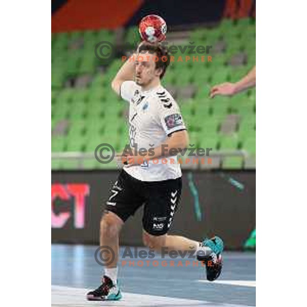 David Didovic in action during EHF European League Men 2020/21 handball match between Trimo Trebnje and Gudme in Ljubljana, Slovenia on February 23, 2021