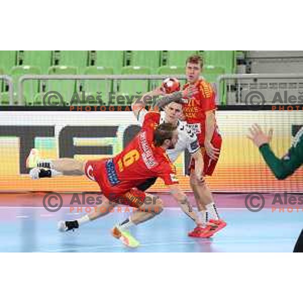 Uros Udovic in action during EHF European League Men 2020/21 handball match between Trimo Trebnje and Gudme in Ljubljana, Slovenia on February 23, 2021