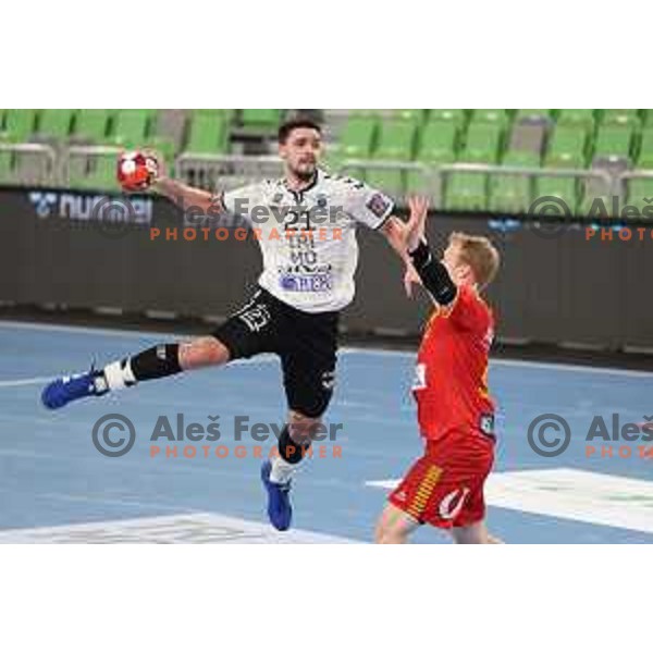 Gregor Potocnik in action during EHF European League Men 2020/21 handball match between Trimo Trebnje and Gudme in Ljubljana, Slovenia on February 23, 2021