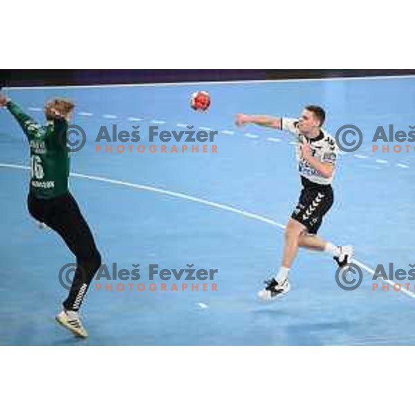 Uros Udovic in action during EHF European League Men 2020/21 handball match between Trimo Trebnje and Gudme in Ljubljana, Slovenia on February 24, 2021