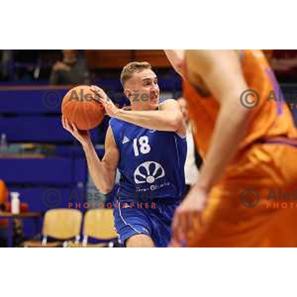 Tim Tomazic in action during Nova KBM league basketball match between Helios Suns and Terme Olimia Podcetrtek in Domzale on February 26, 2021