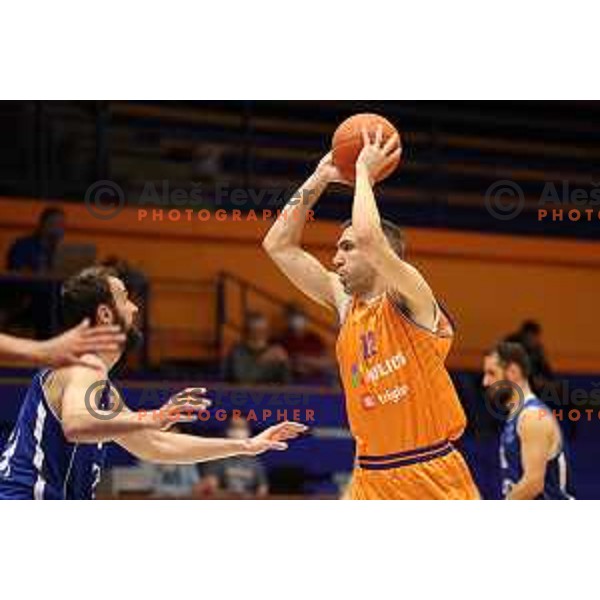 Mihailo Sekulovic in action during Nova KBM league basketball match between Helios Suns and Terme Olimia Podcetrtek in Domzale on February 26, 2021
