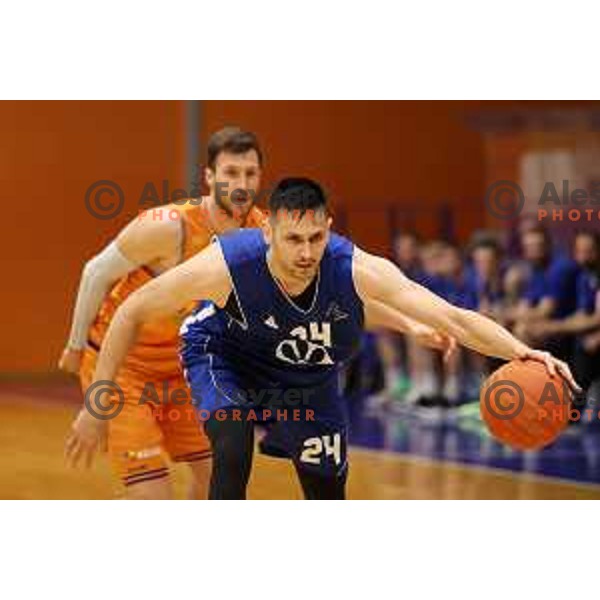 Simo Atanackovic in action during Nova KBM league basketball match between Helios Suns and Terme Olimia Podcetrtek in Domzale on February 26, 2021