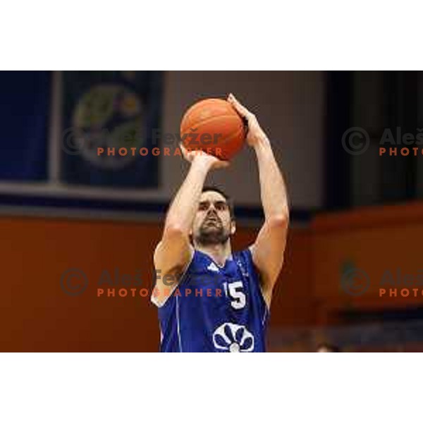 Anze Cerkovnik in action during Nova KBM league basketball match between Helios Suns and Terme Olimia Podcetrtek in Domzale on February 26, 2021