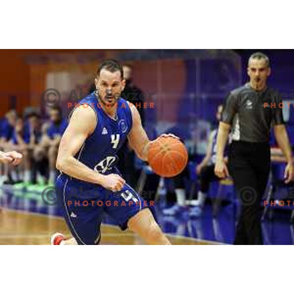 Nejc Strnad in action during Nova KBM league basketball match between Helios Suns and Terme Olimia Podcetrtek in Domzale on February 26, 2021
