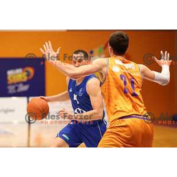 Nejc Strnad in action during Nova KBM league basketball match between Helios Suns and Terme Olimia Podcetrtek in Domzale on February 26, 2021