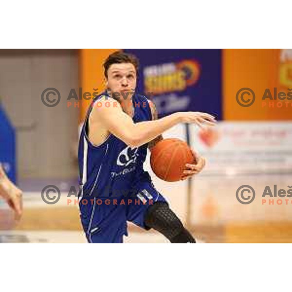 Matic Macek in action during Nova KBM league basketball match between Helios Suns and Terme Olimia Podcetrtek in Domzale on February 26, 2021
