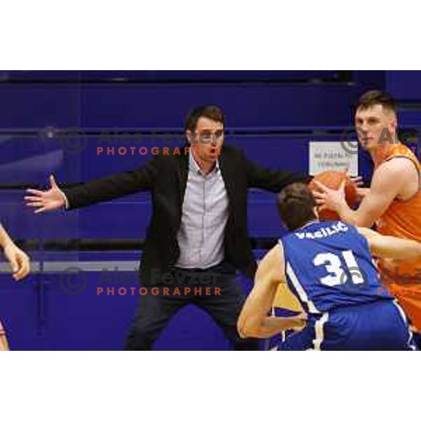Coach Davor Brecko in action during Nova KBM league basketball match between Helios Suns and Terme Olimia Podcetrtek in Domzale on February 26, 2021