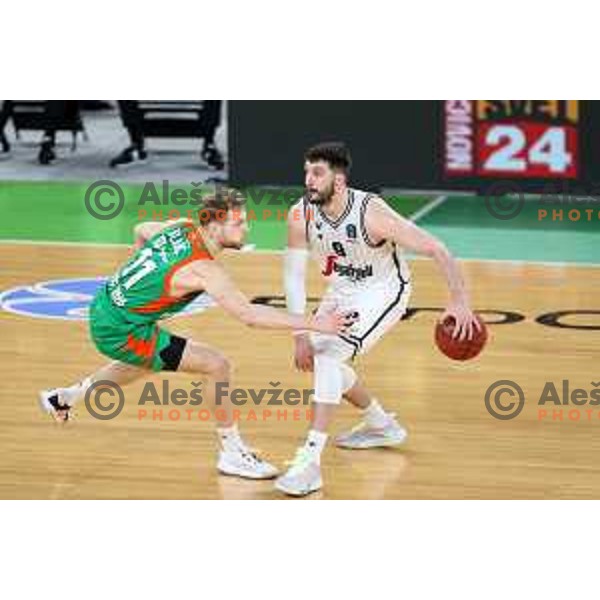 Jaka Blazic and Stefan Markovic in action during 7days EuroCup basketball match between Cedevita Olimpija (SLO) and Virtus Segafredo Bologna (ITA) in SRC Stozice, Ljubljana on March 2, 2021